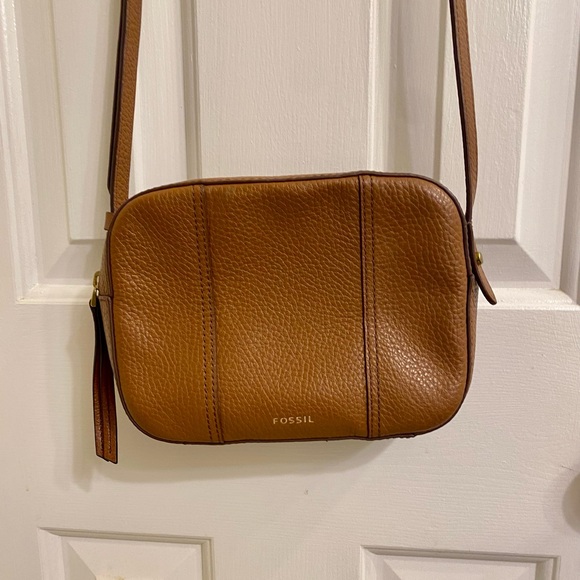 FOSSIL WARM BROWN PEBBLED LEATHER CROSSBODY BAG ADJUSTABLE STRAP EXCELLENT NICE! - Picture 3 of 16